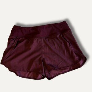 Ethos Maroon Athletic Shorts – Hidden Zip Pocket, Stretch Fit, Size L